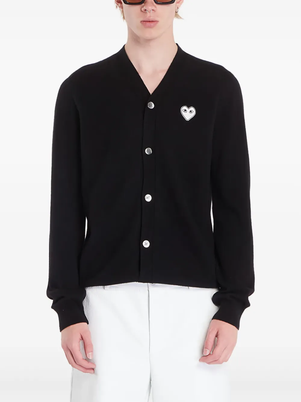 Comme Des Garçons Play heart-patch wool cardigan | Black | Image 1