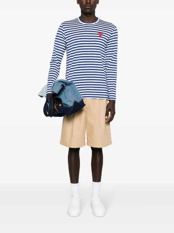 Comme Des Garçons Play ストライプ ハートパッチ Tシャツ | ブルー