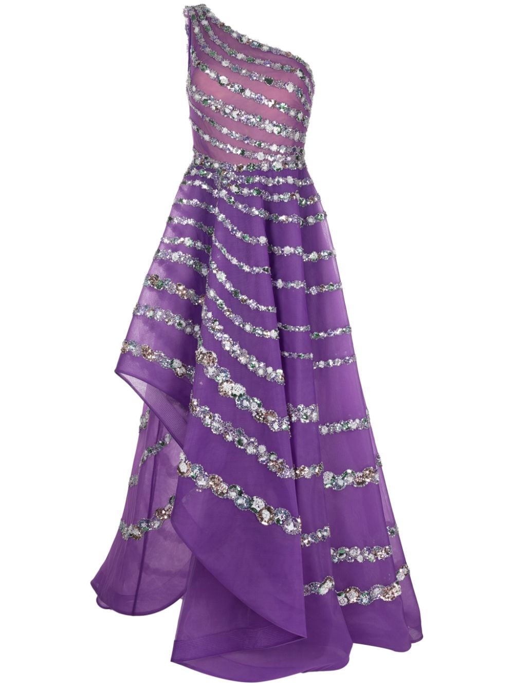 Saiid Kobeisy One-shoulder Beaded Tulle Dress In Purple