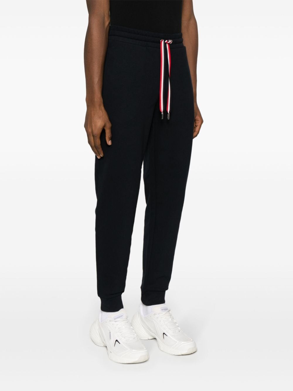 Shop Moncler Tricolour Accent Cotton Track Pants In Blue