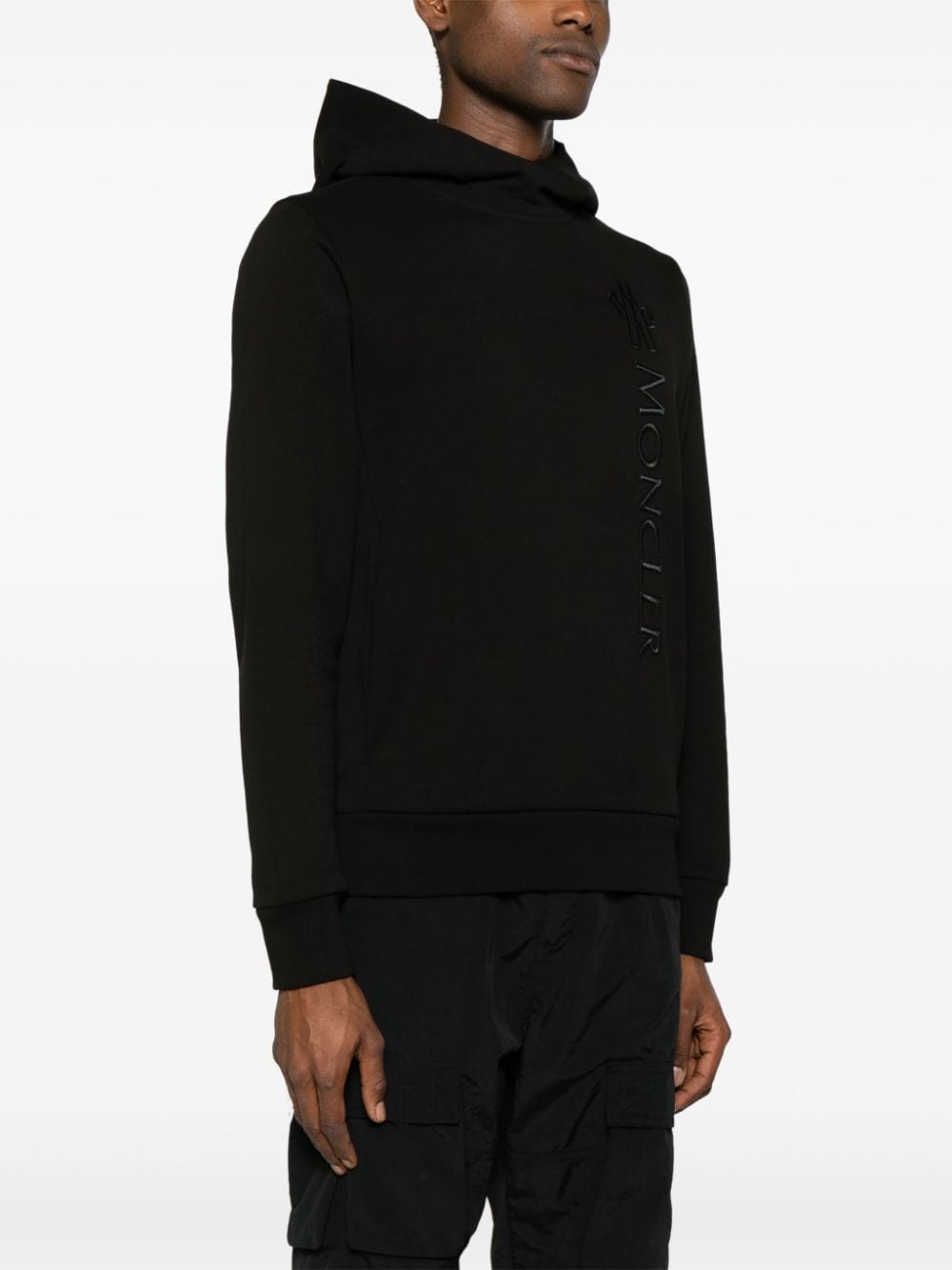 Shop Moncler Embroidered-logo Cotton Hoodie In Black