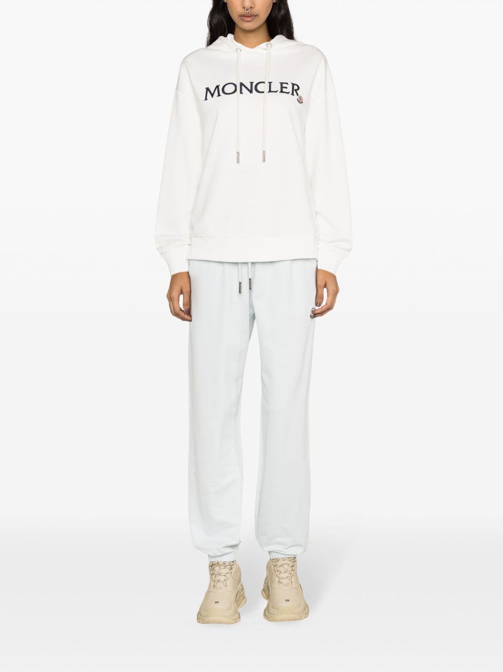 Shop Moncler Logo-embroidered Cotton Hoodie In White