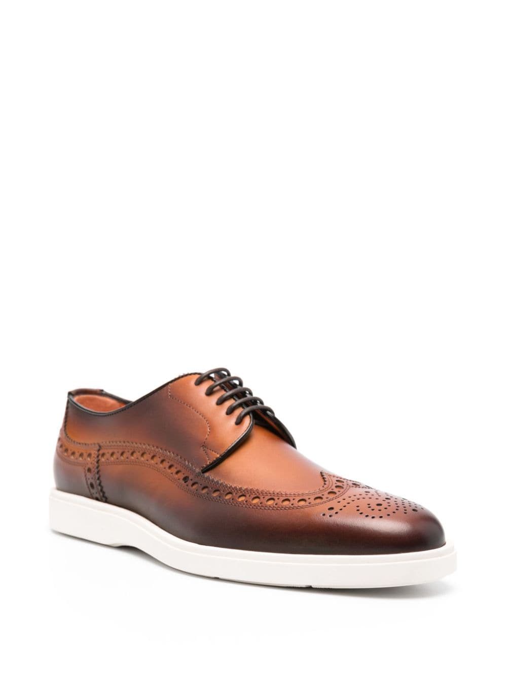 Shop Santoni Polished Leather Brogues In Brown