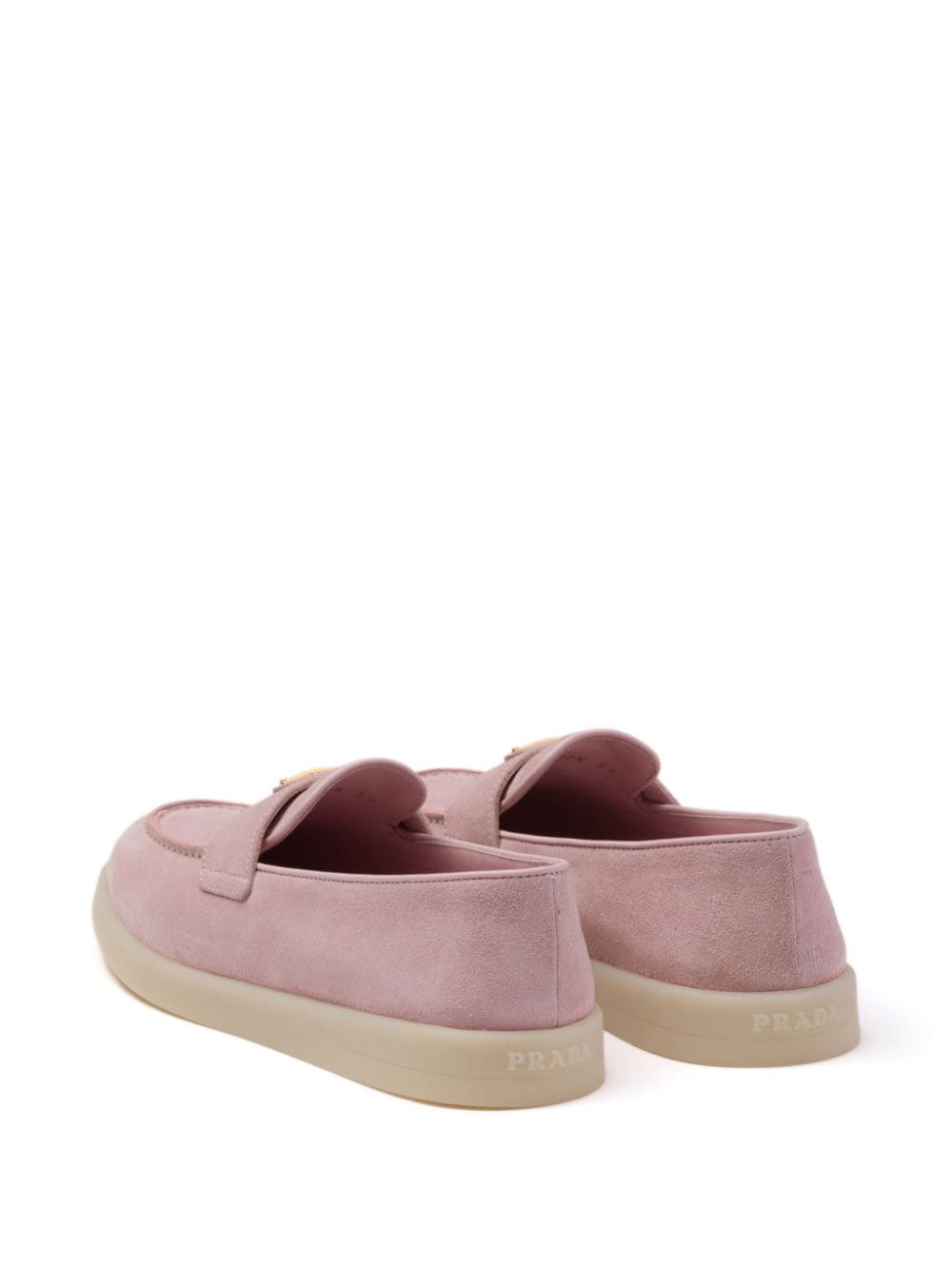 Shop Prada Enamel Triangle-logo Leather Loafers In Rosa