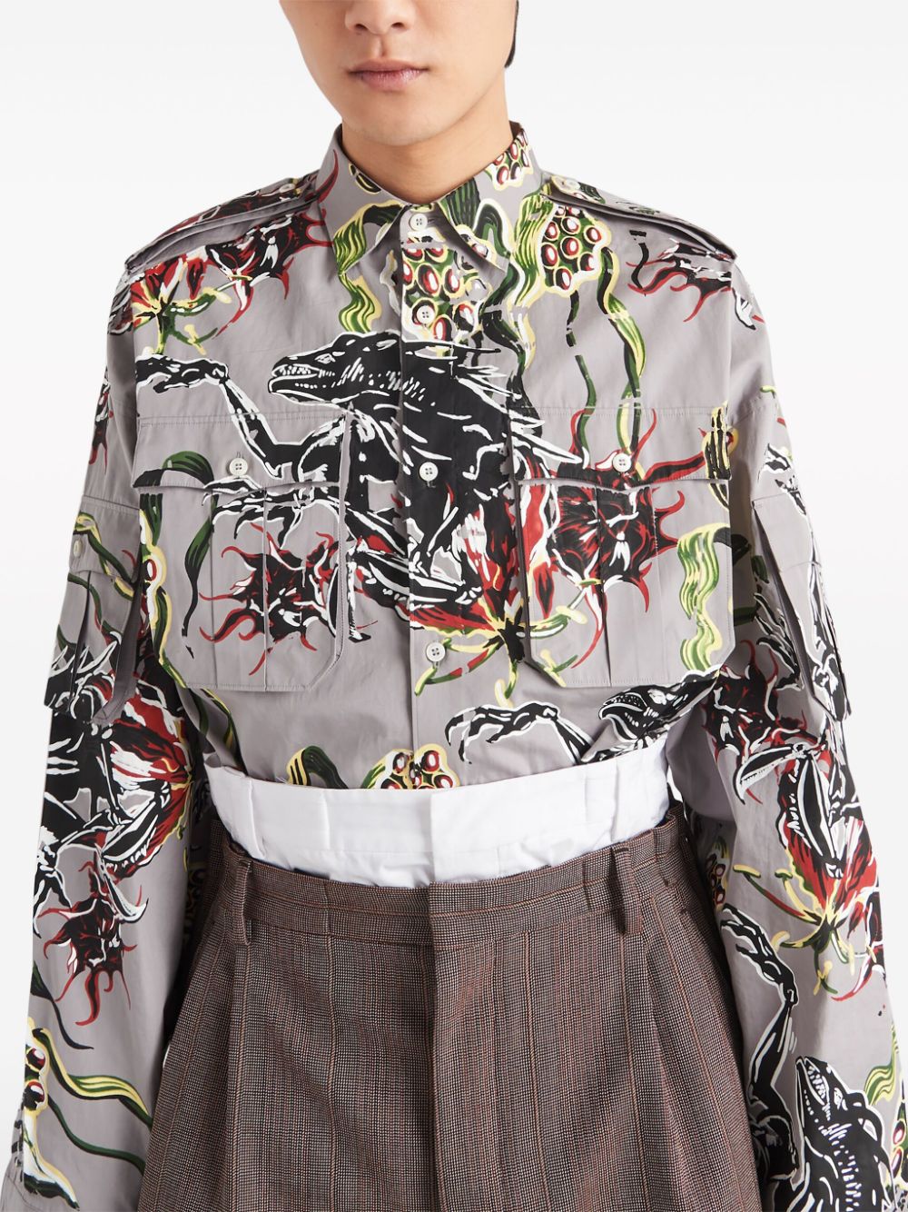 Shop Prada Graphic-print Cotton Shirt In Grey