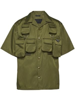 SASOM  apparel Prada Re-Nylon Short Sleeved Cropped Bowling Shirt Black  Check the latest price now!