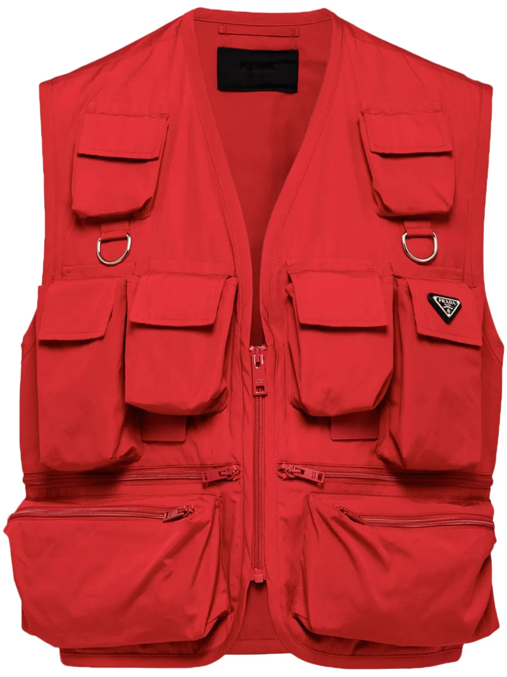 Shop Prada Multi-pocket Cotton Gilet In Red