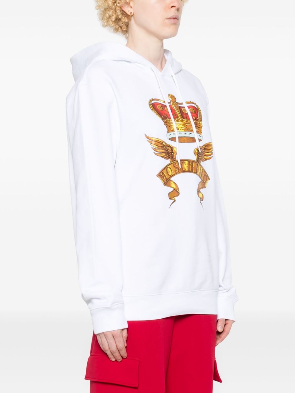 Shop Moschino Crown-print Hoodie In White