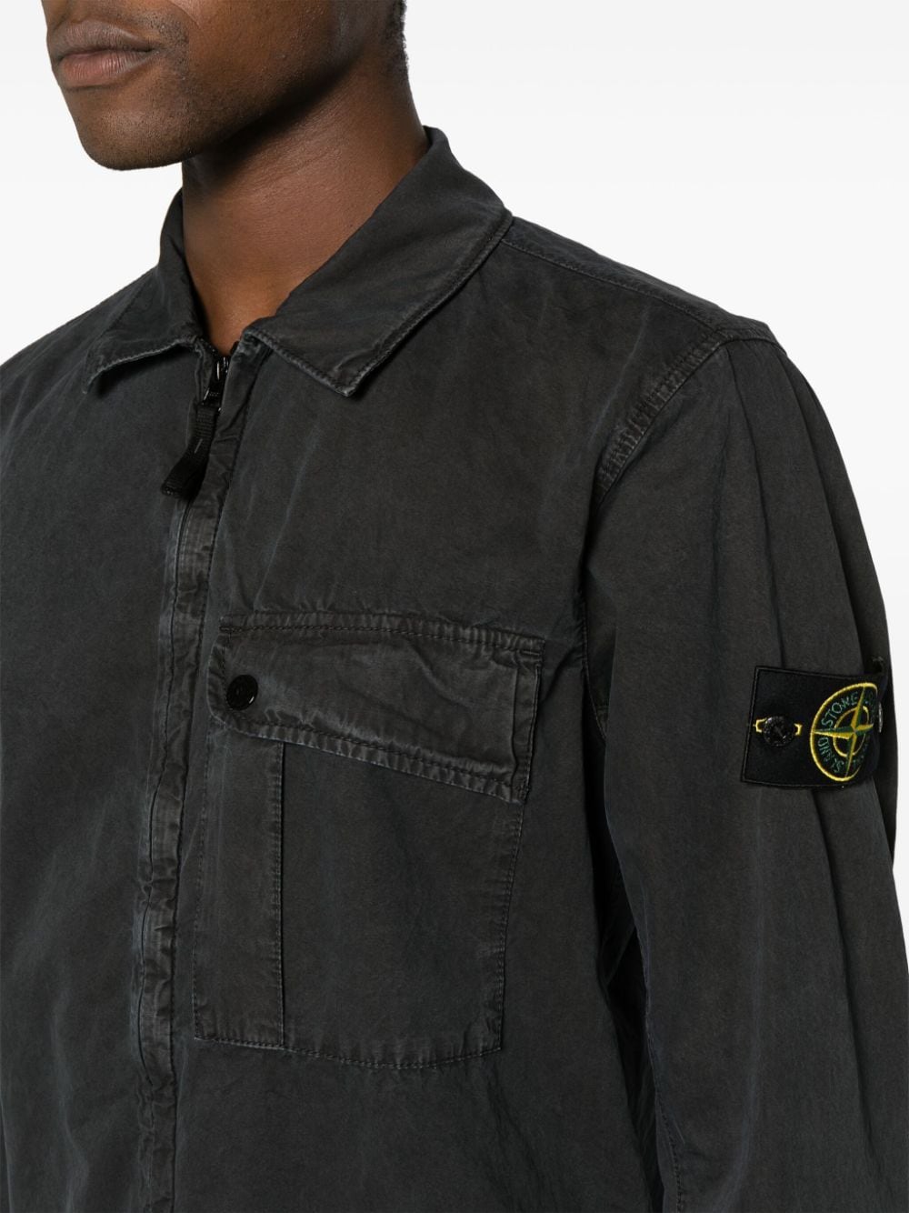 Shop Stone Island Compass-badge Cotton Shirt Jacket In Grey