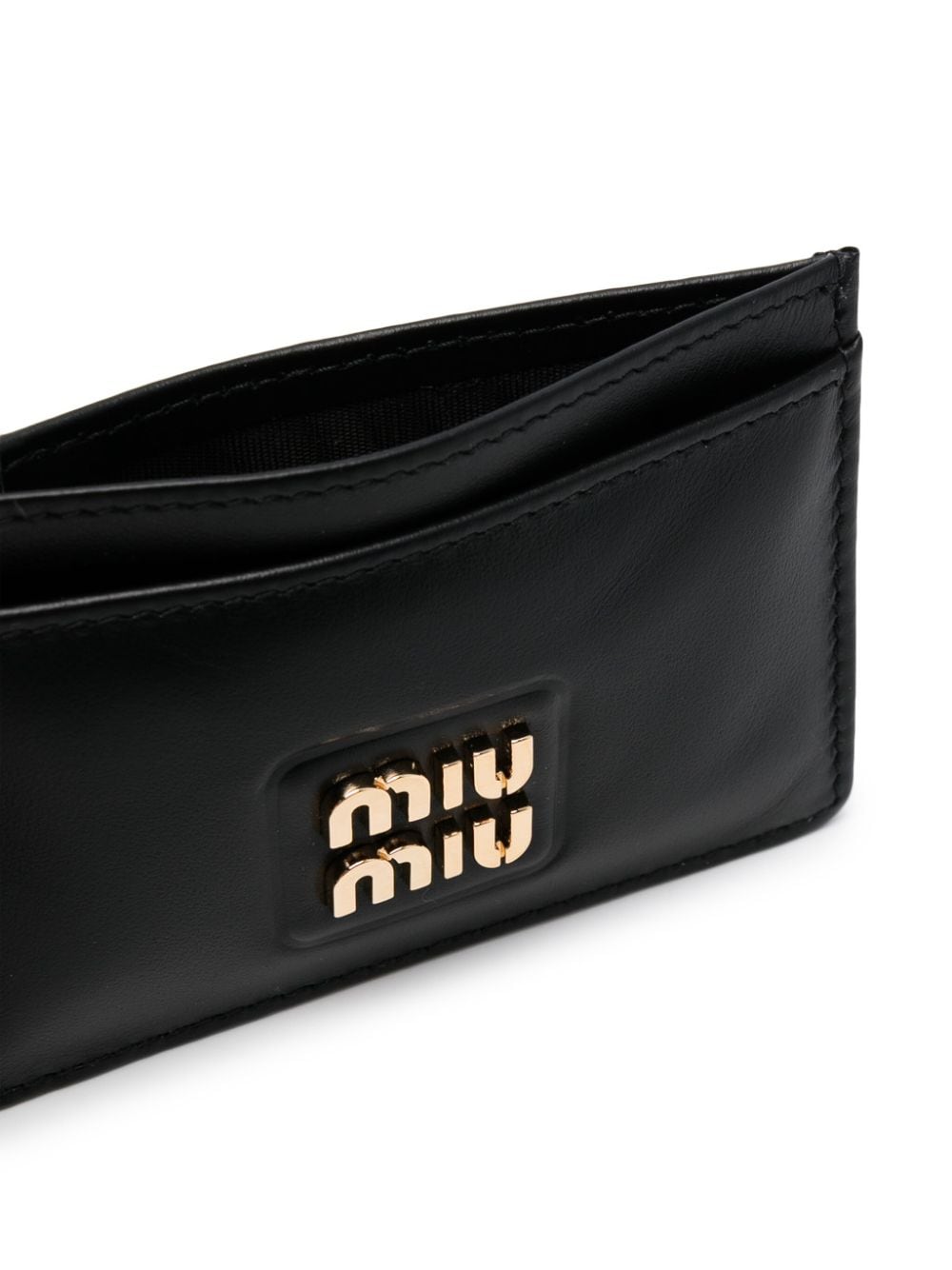 Shop Miu Miu Logo-lettering Leather Card Holder In Black