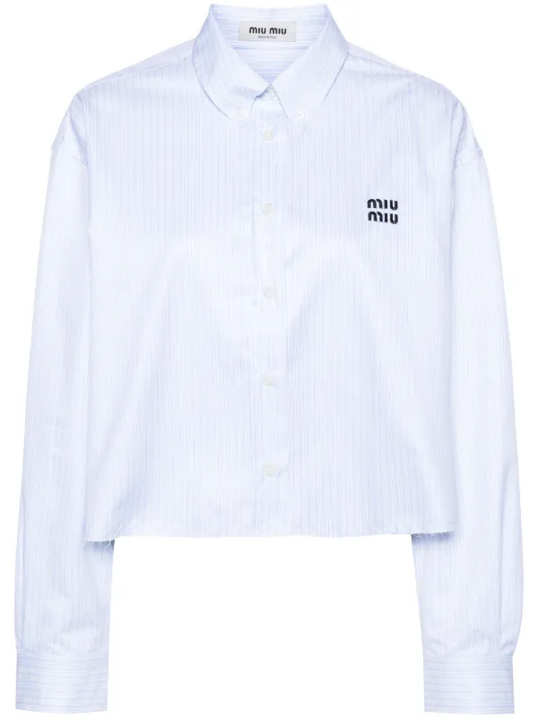 最新情報 Striped logo-embroidered Miu Miu Shirt UK FARFETCH | White | トップス