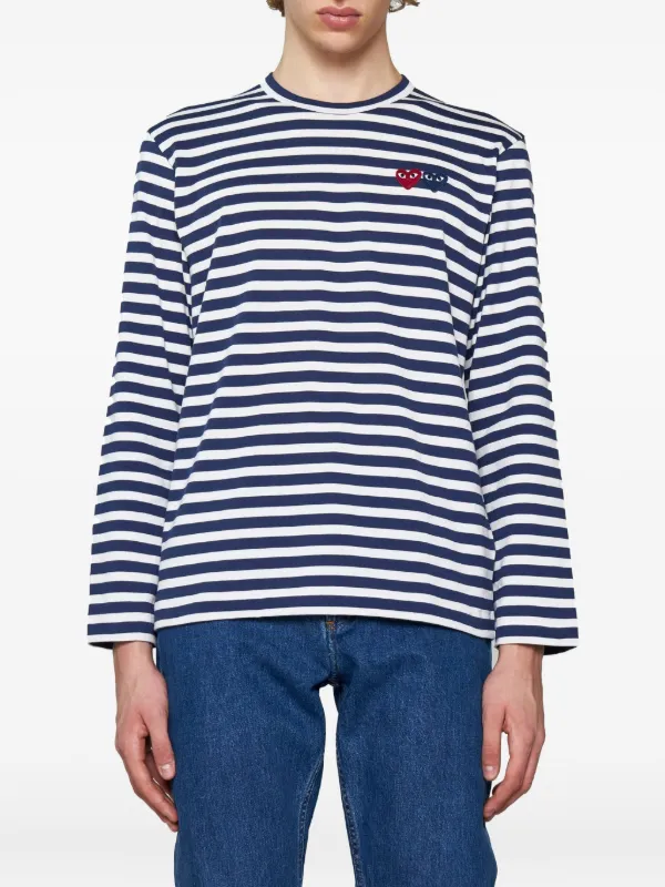 ◆大人気◆【COMME des GARCONS PLAY】ハート ストライプTシャツ Comme Des Garçons Play ストライプ Tシャツ | ブラック