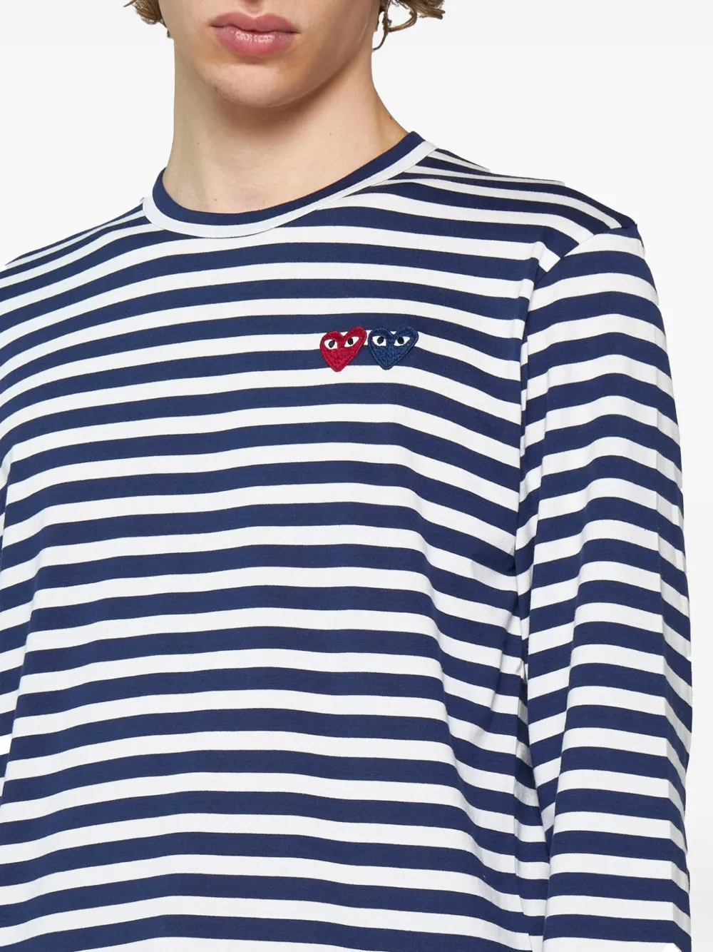 Comme Des Garçons Play Gestreept katoenen T-shirt met hartpatch Blauw