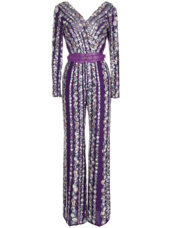 Saiid Kobeisy Sequinned Crepe wide-leg Jumpsuit Purple FARFETCH IN