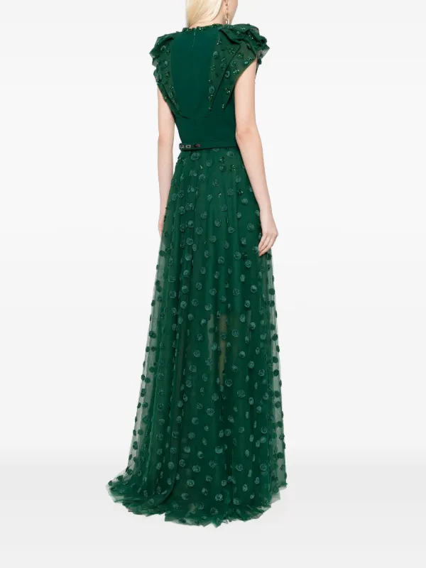 Saiid Kobeisy Polka Dot Beaded Tulle Dress | Green | FARFETCH UZ