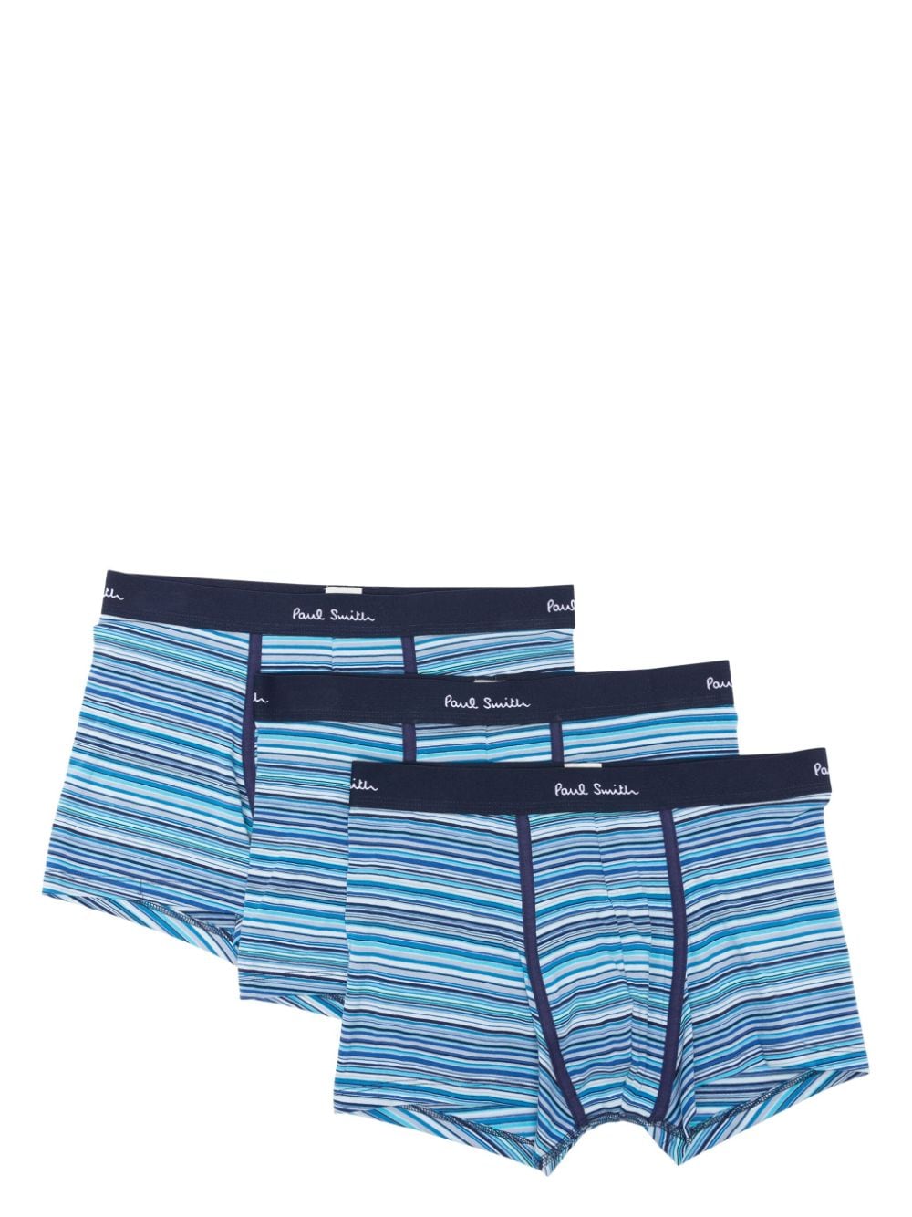 paul smith lot de trois boxers rayés à taille à logo - bleu