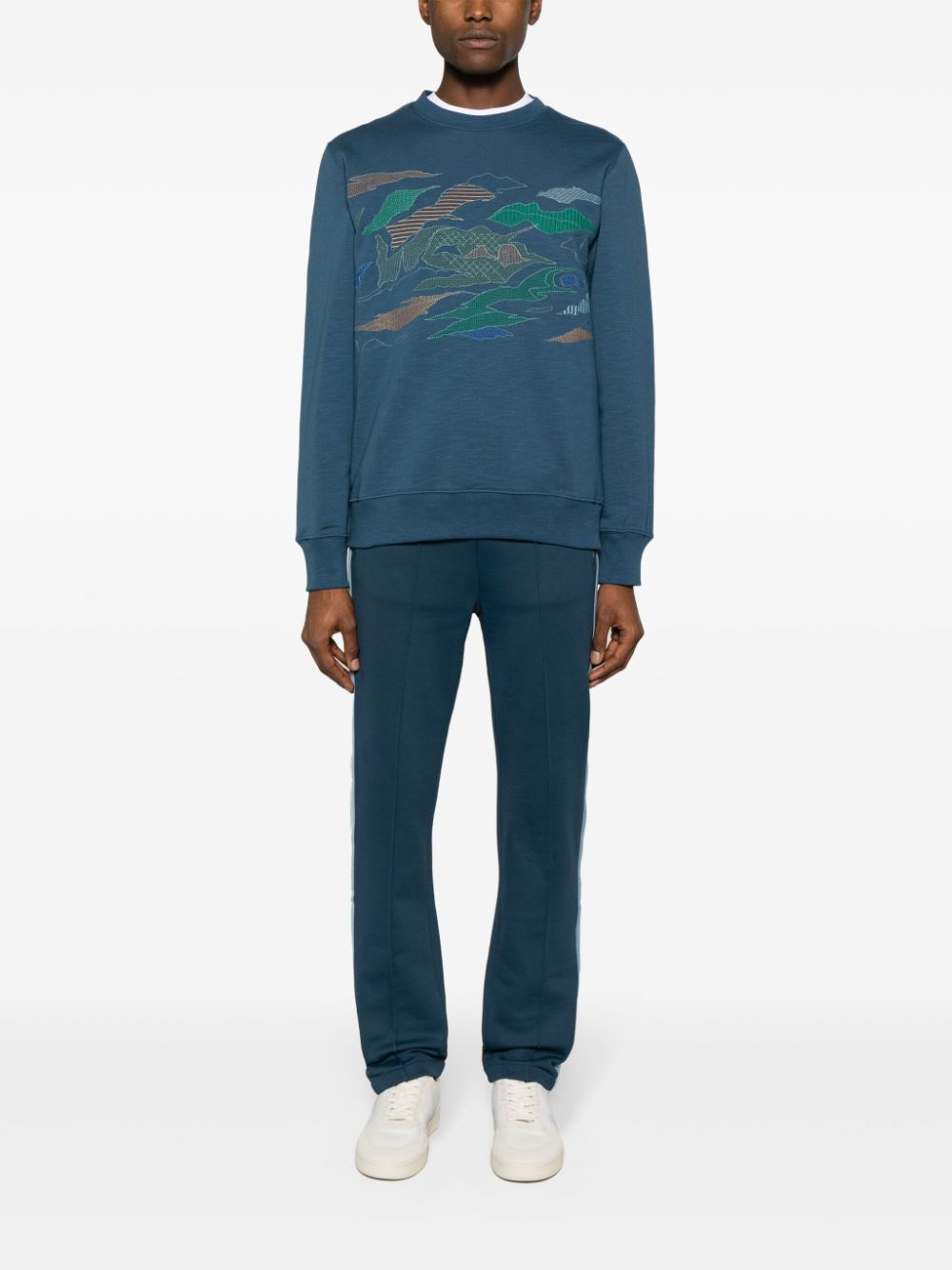 PS Paul Smith landscape-embroidered cotton sweatshirt - Blauw