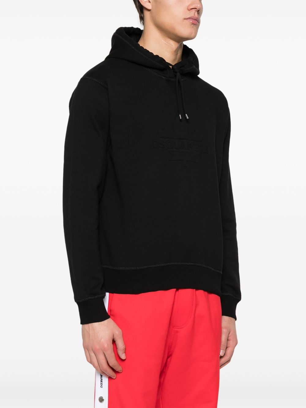 Shop Dsquared2 Embossed-logo Cotton Hoodie In Black