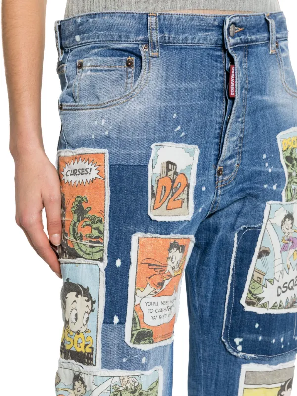 DSQUARED2 パッチディテール ストレートジーンズ | ブルー | FARFETCH JP