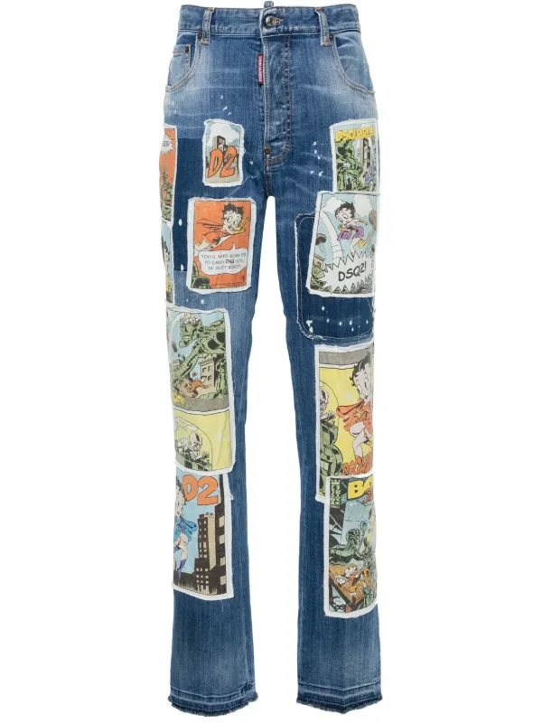DSQUARED2 パッチディテール ストレートジーンズ | ブルー | FARFETCH JP