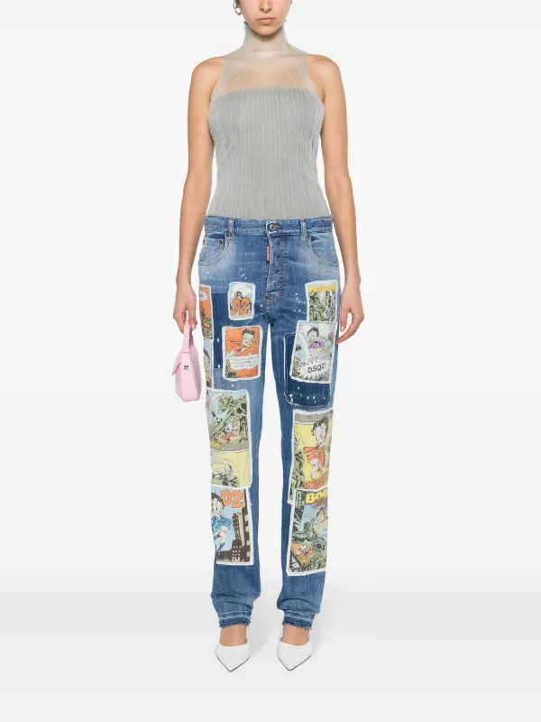 DSQUARED2 パッチディテール ストレートジーンズ | ブルー | FARFETCH JP