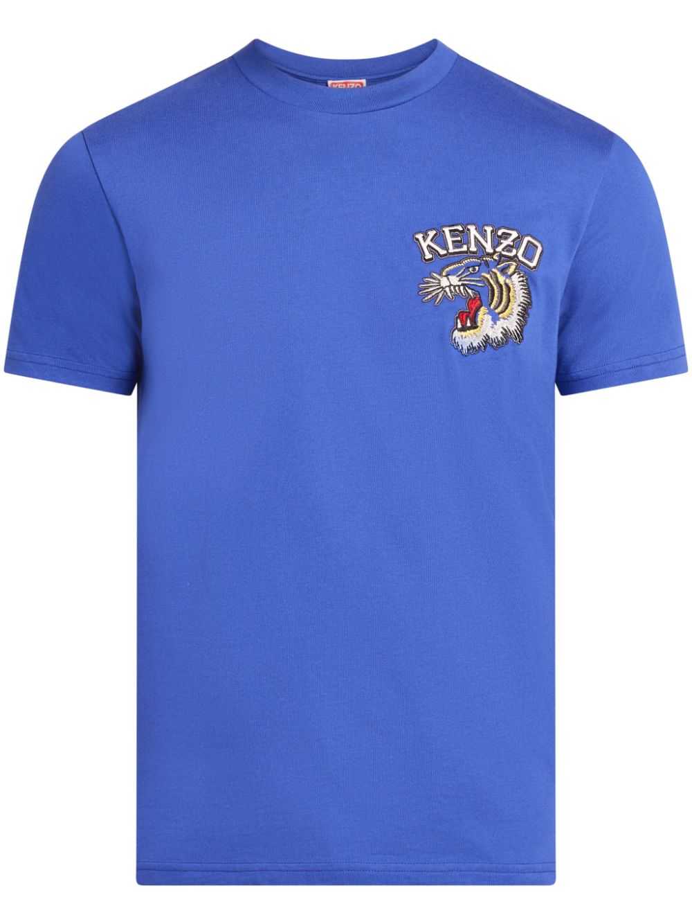 Kenzo Logo-embroidered Cotton T-shirt In Blau
