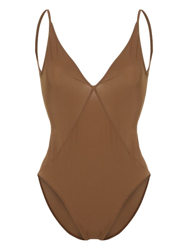 Rick Owens V neck one piece Swimsuit Brown FARFETCH AU