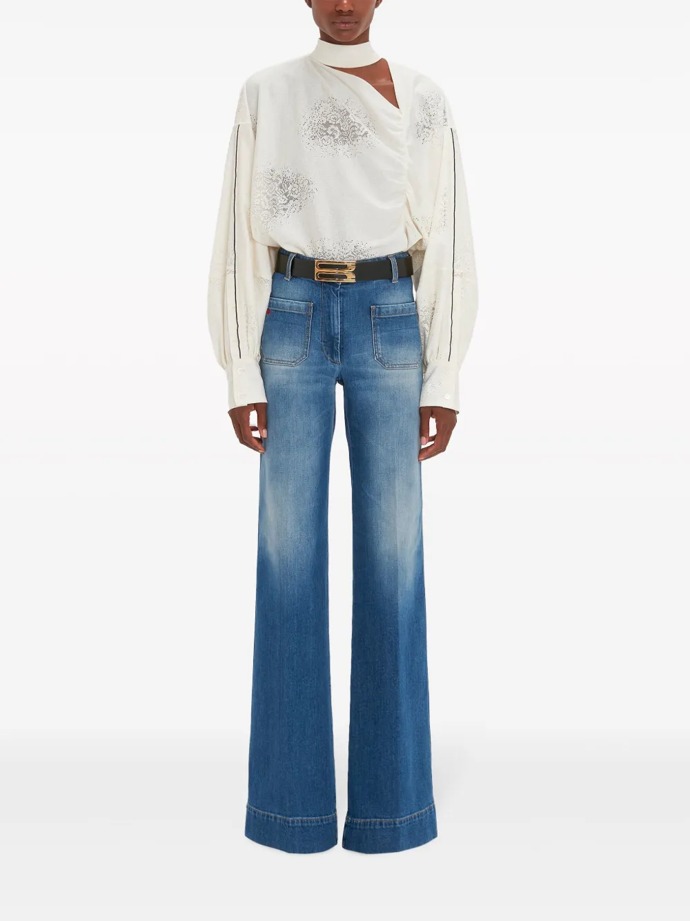 Shop Victoria Beckham Gathered-detail Asymmetric Blouse In Neutrals