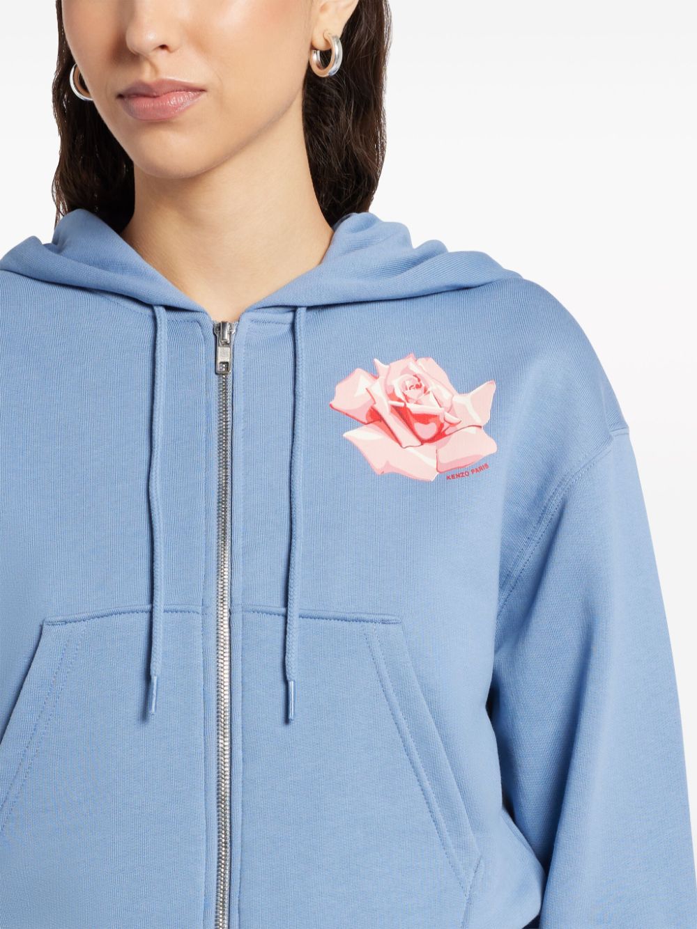 Shop Kenzo Rose-print Cotton Hoodie In Blue