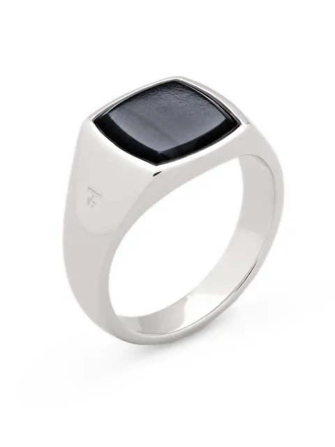 Tom Wood Kay Ring aus recyceltem Sterlingsilber mit blauem Falkenauge
