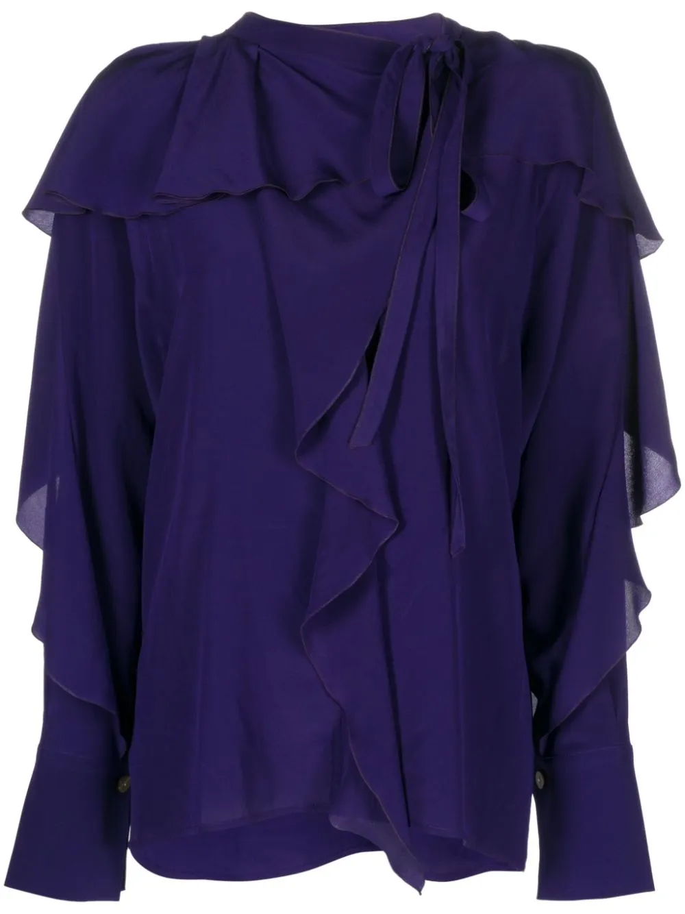 Victoria Beckham Zijden blouse met ruches en gestrikt detail Blauw