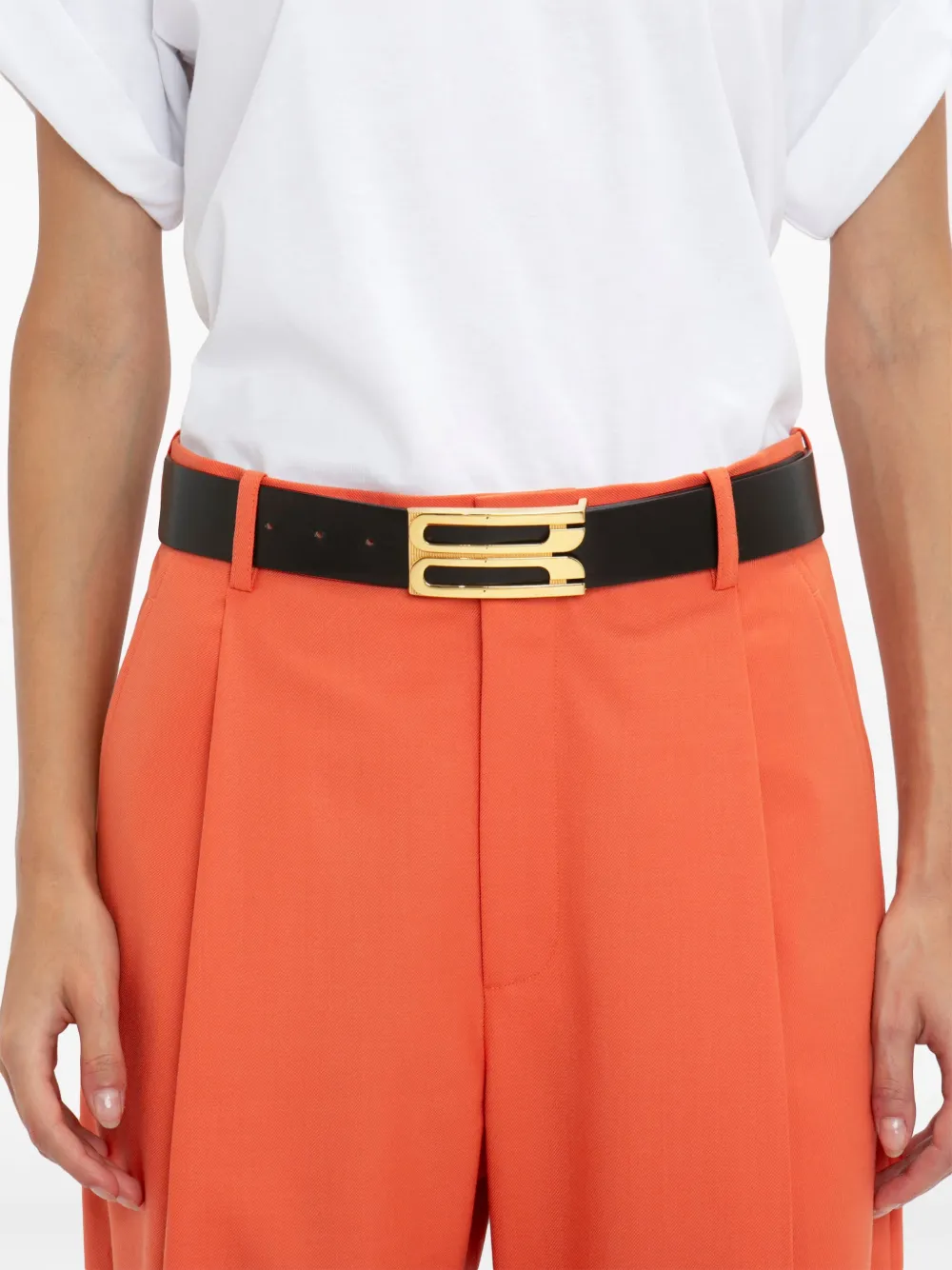 Shop Victoria Beckham Pleat-detail Wide-leg Trousers In Orange