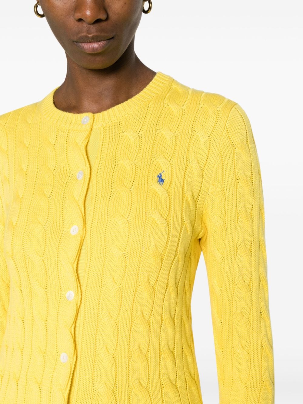 Shop Polo Ralph Lauren Cable-knit Cotton Cardigan In Yellow
