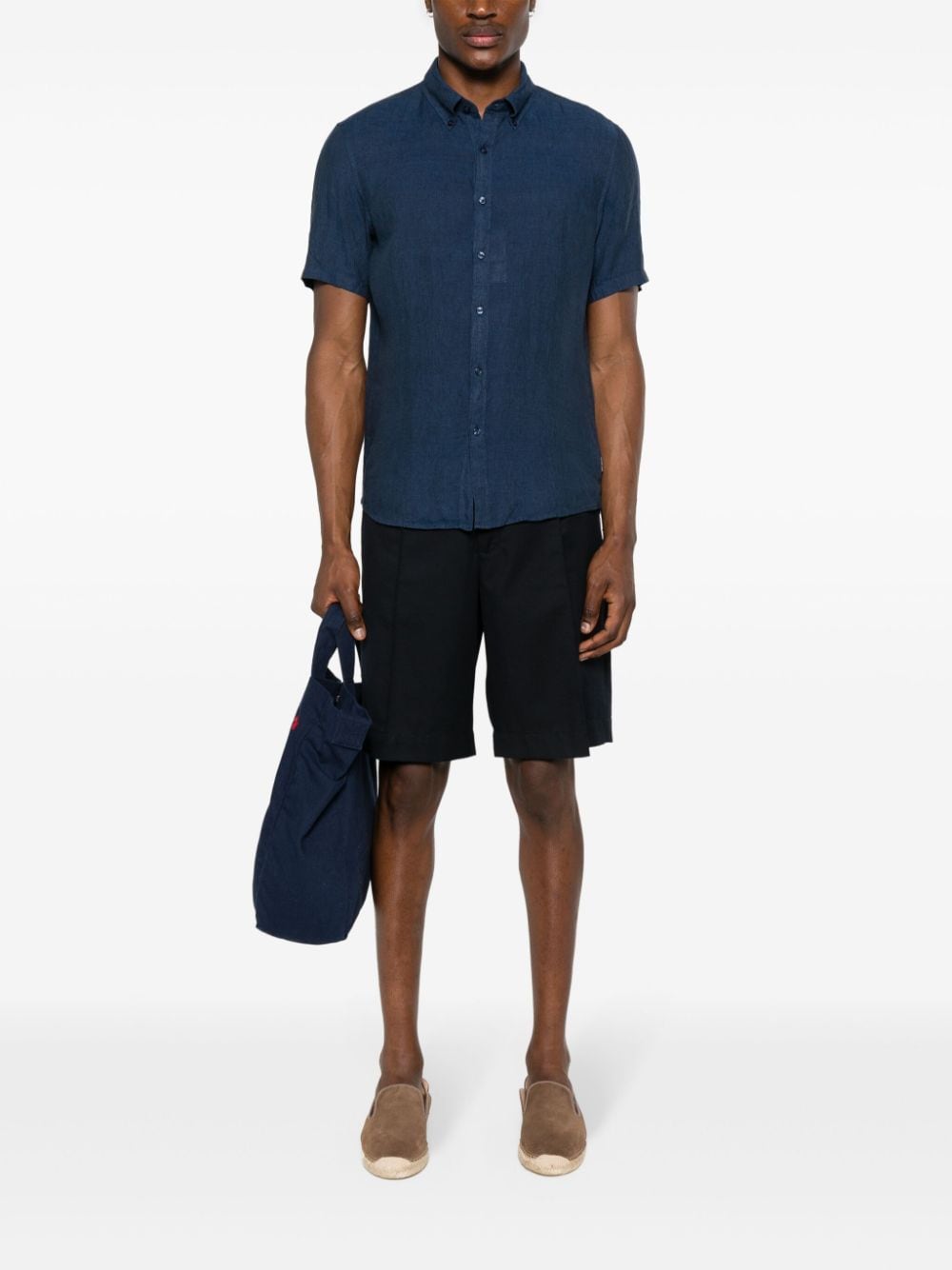 Shop Michael Kors Short-sleeve Linen Shirt In Blue