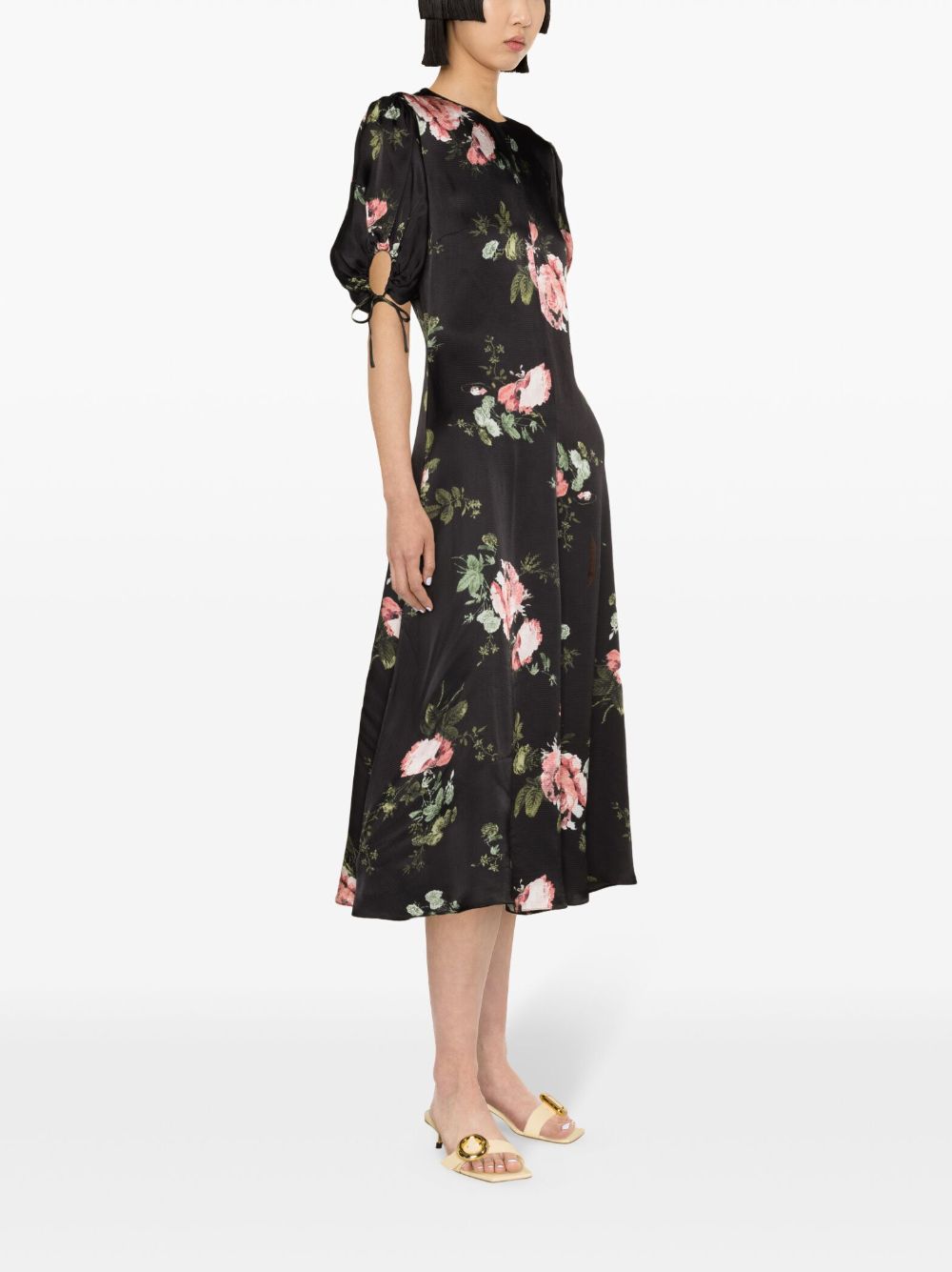 Shop Erdem Floral-motif Seersucker Maxi Dress In 黑色
