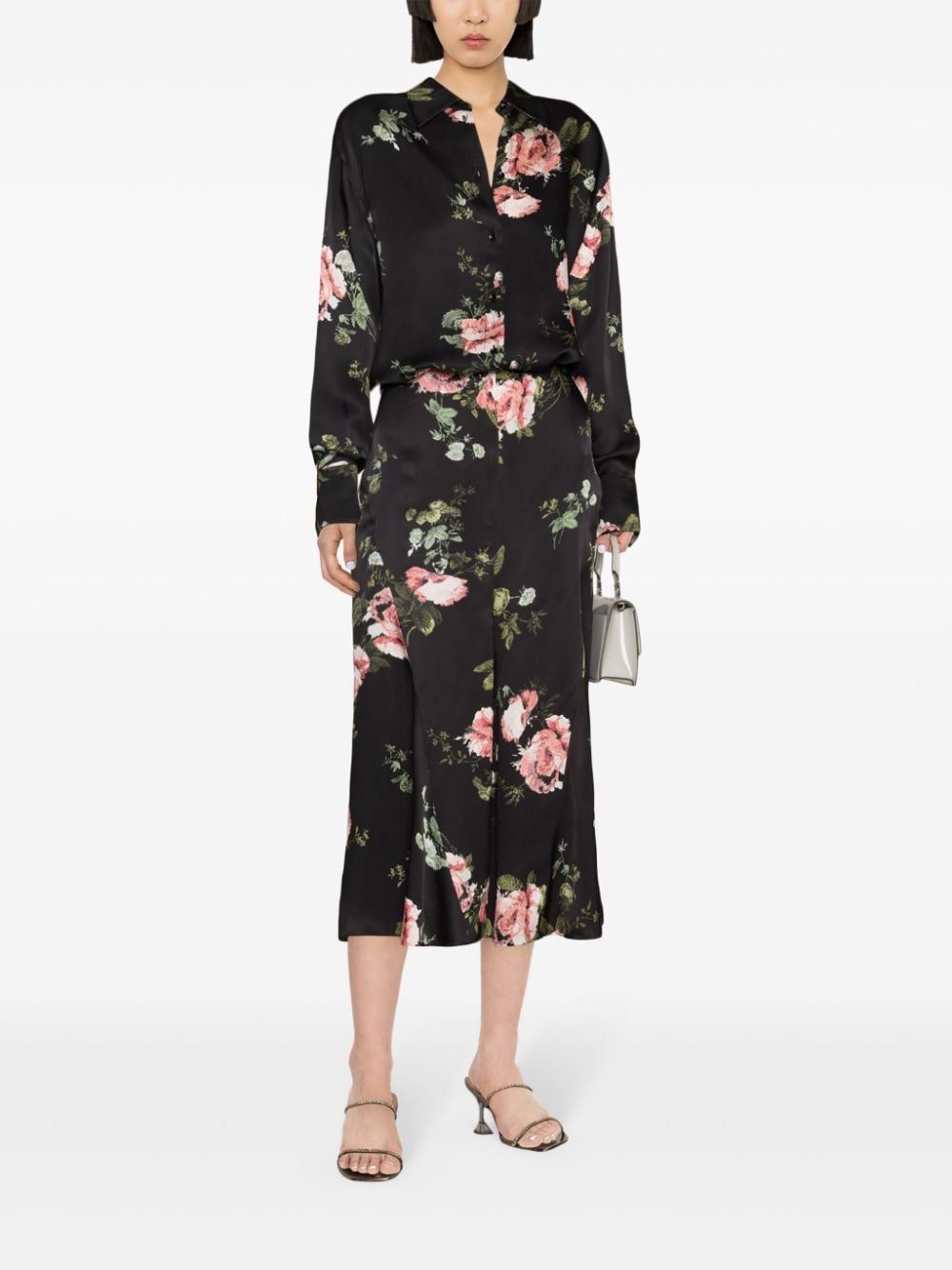 Shop Erdem Floral-print A-line Midi Skirt In Black