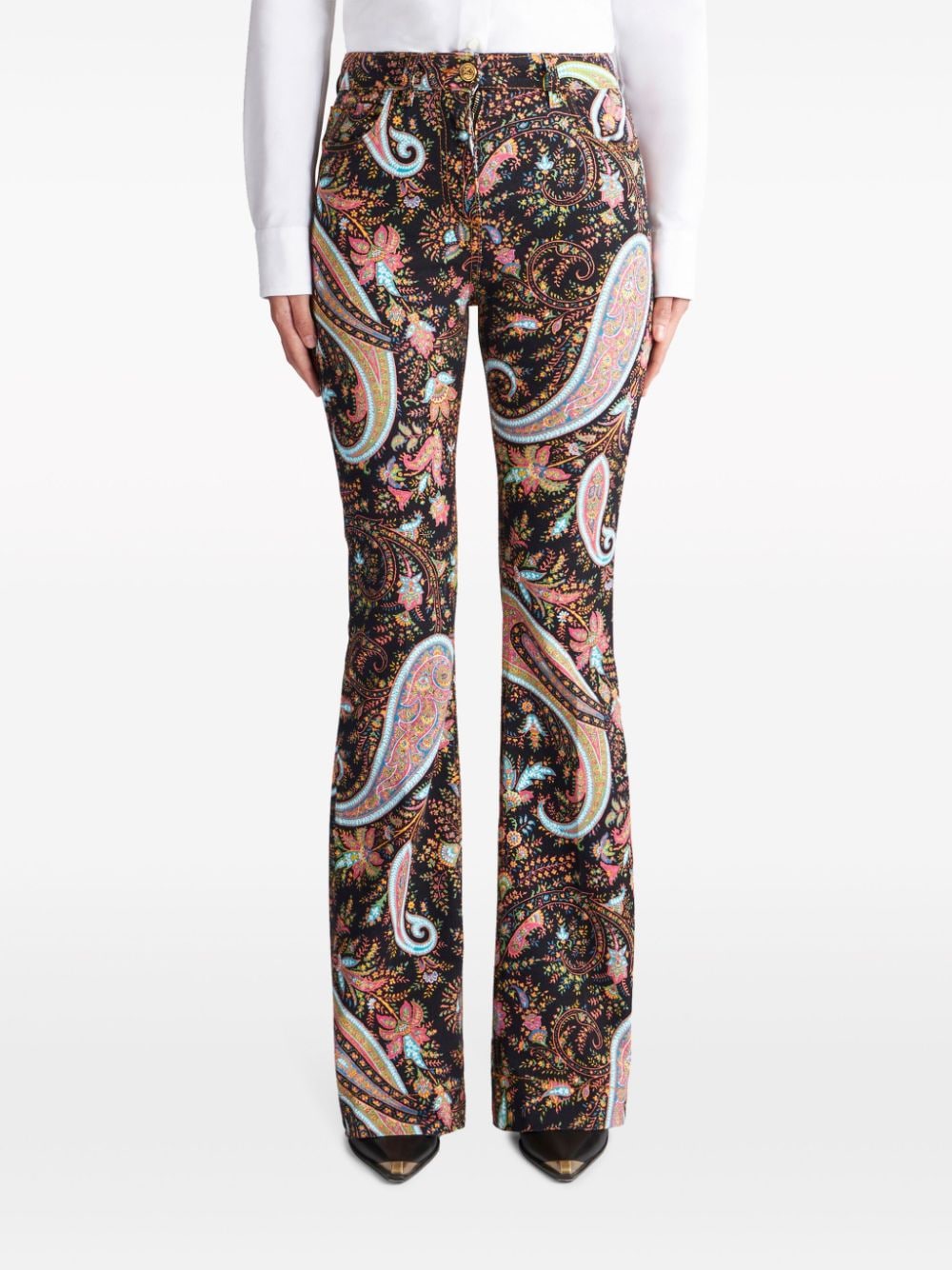 Shop Etro Paisley-print Flared Trousers In 黑色