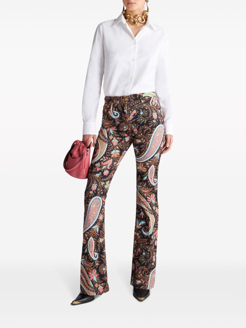 Shop Etro Paisley-print Flared Trousers In 黑色