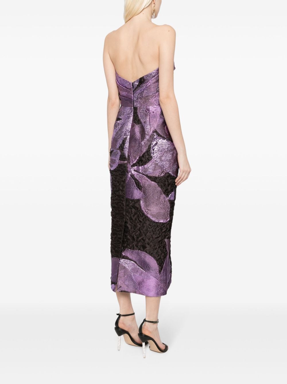 Shop Amsale Floral-print Midi Pencil Dress In Violett