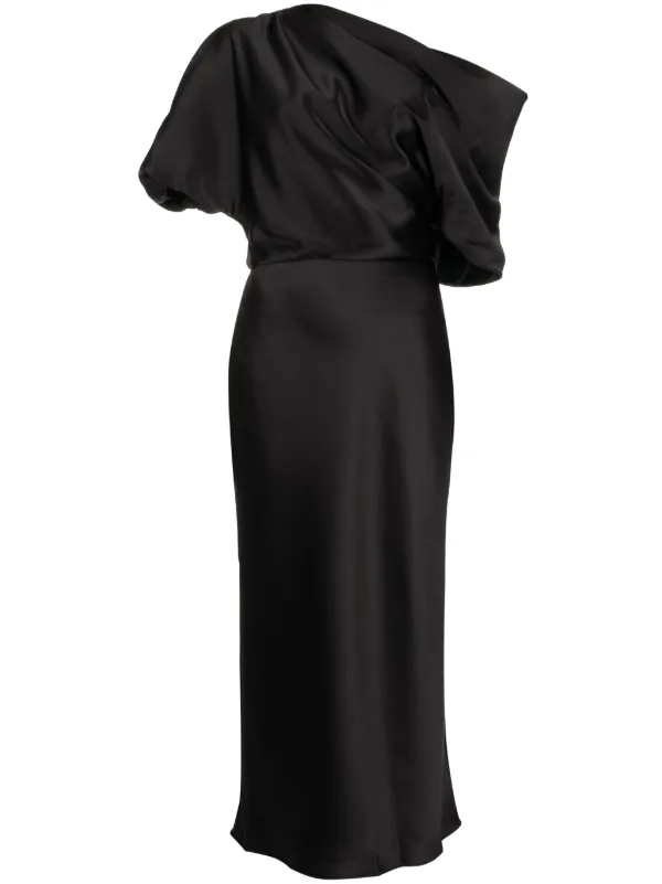 Amsale Women's Draped Satin One-Shoulder Midi-Dress - Black - Size 10