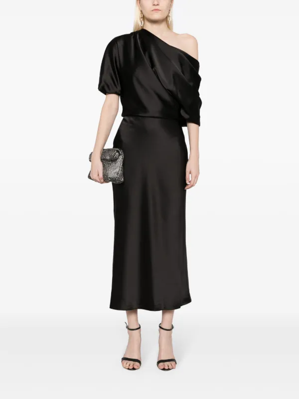 amsale draped satin one-shoulder midi-dress Amsale Women's Satin One-Shoulder Gown - Slate