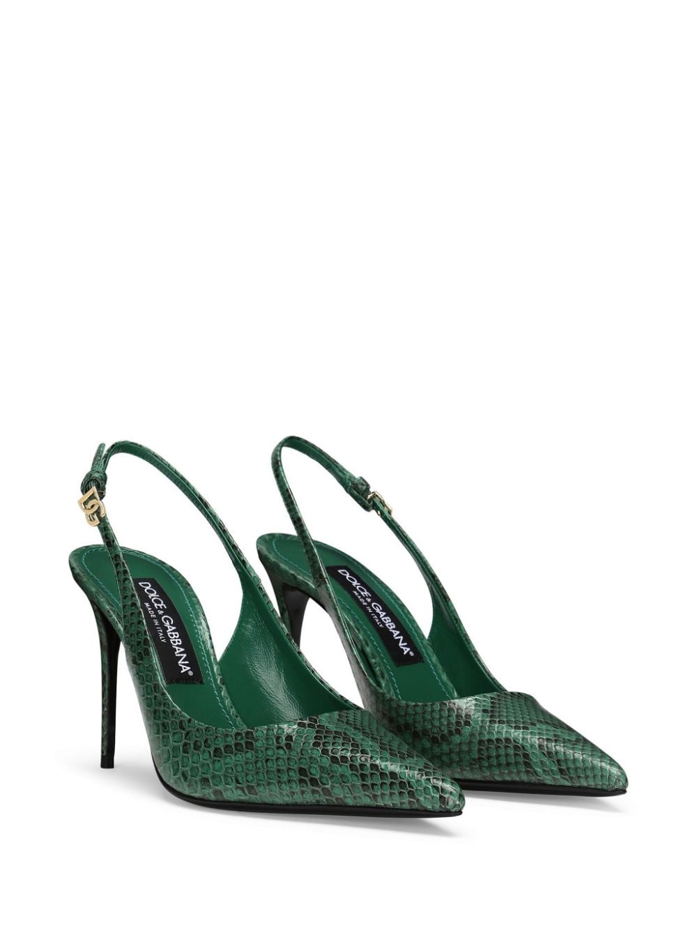 Shop Dolce & Gabbana Snakeskin-effect Slingback Pumps In Grün