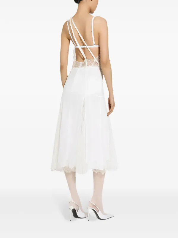 open lace back dress Dolce & Gabbana White Floral One Shoulder Sheath Dress