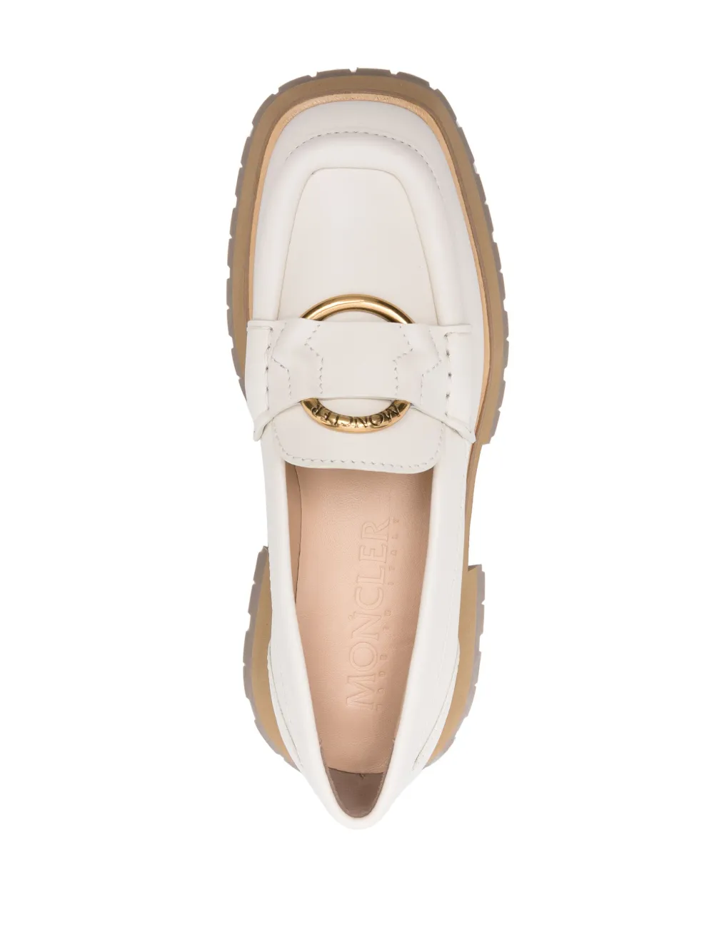 Shop Moncler Bell Leather Loafers In Neutrals