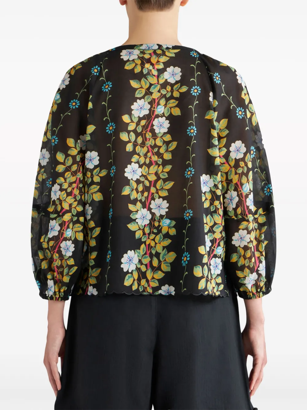 Shop Etro Floral-print Cotton Blouse In 黑色