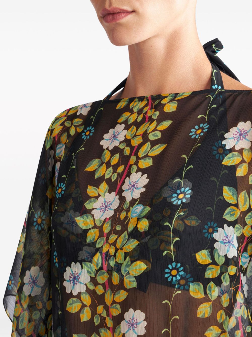 Shop Etro Floral-print Kaftan Minidress In Black