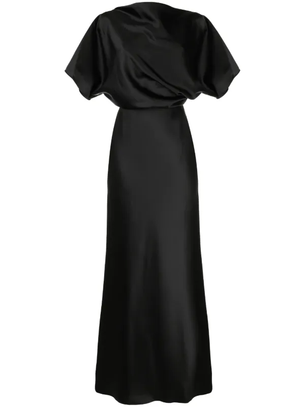 amsale black dress draped satin gown Shoulder gown Backless Ruched Halter Mesh Web Collection: Holiday Shop Please note Size:14-L