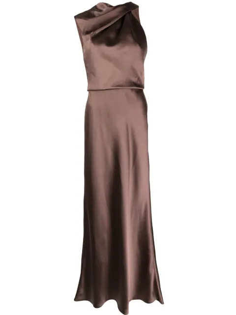 Amsale asymmetric draped satin gown