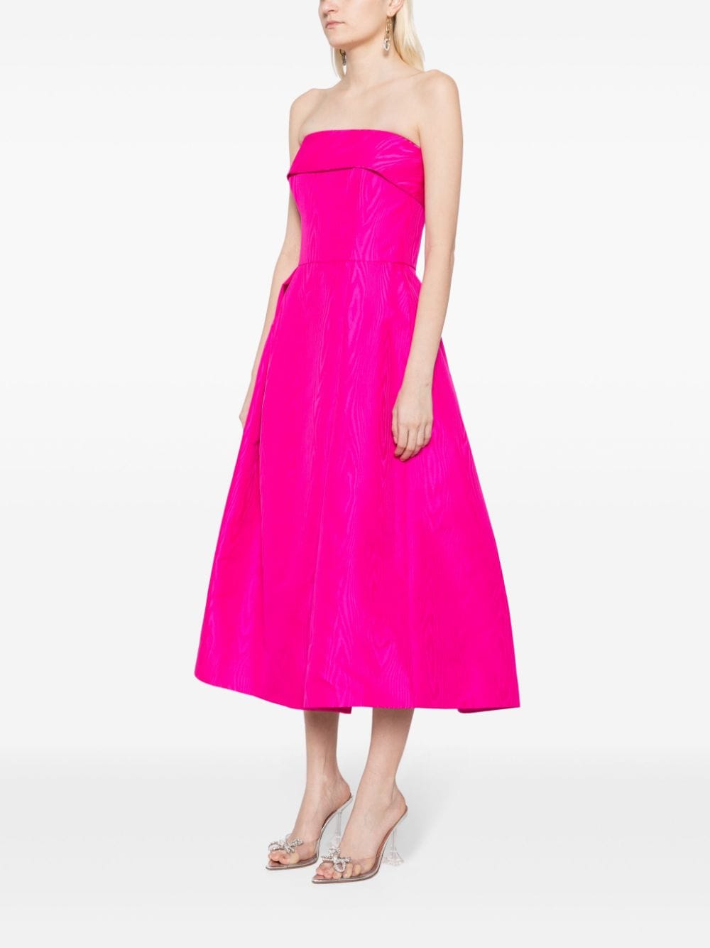 Shop Amsale Fold-pleat Midi Dress In Rosa