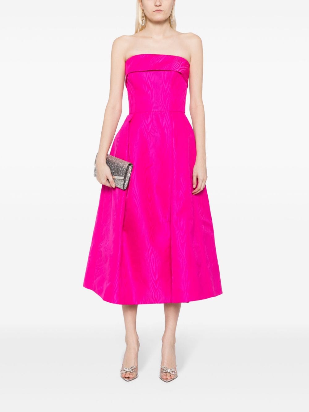 Shop Amsale Fold-pleat Midi Dress In Rosa